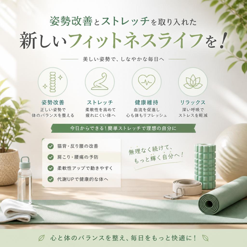 姿勢改善とストレッチを取り入れた新しいフィットネスライフを！