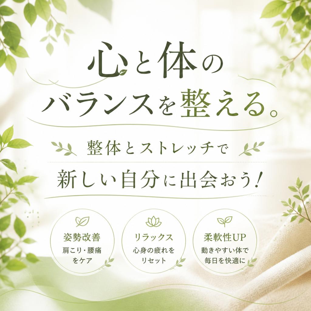 心と体のバランスを整える。整体とストレッチで新しい自分に出会おう！