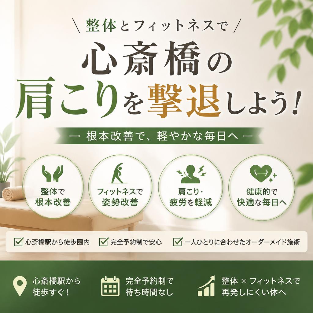 整体とフィットネスで心斎橋の肩こりを撃退しよう！