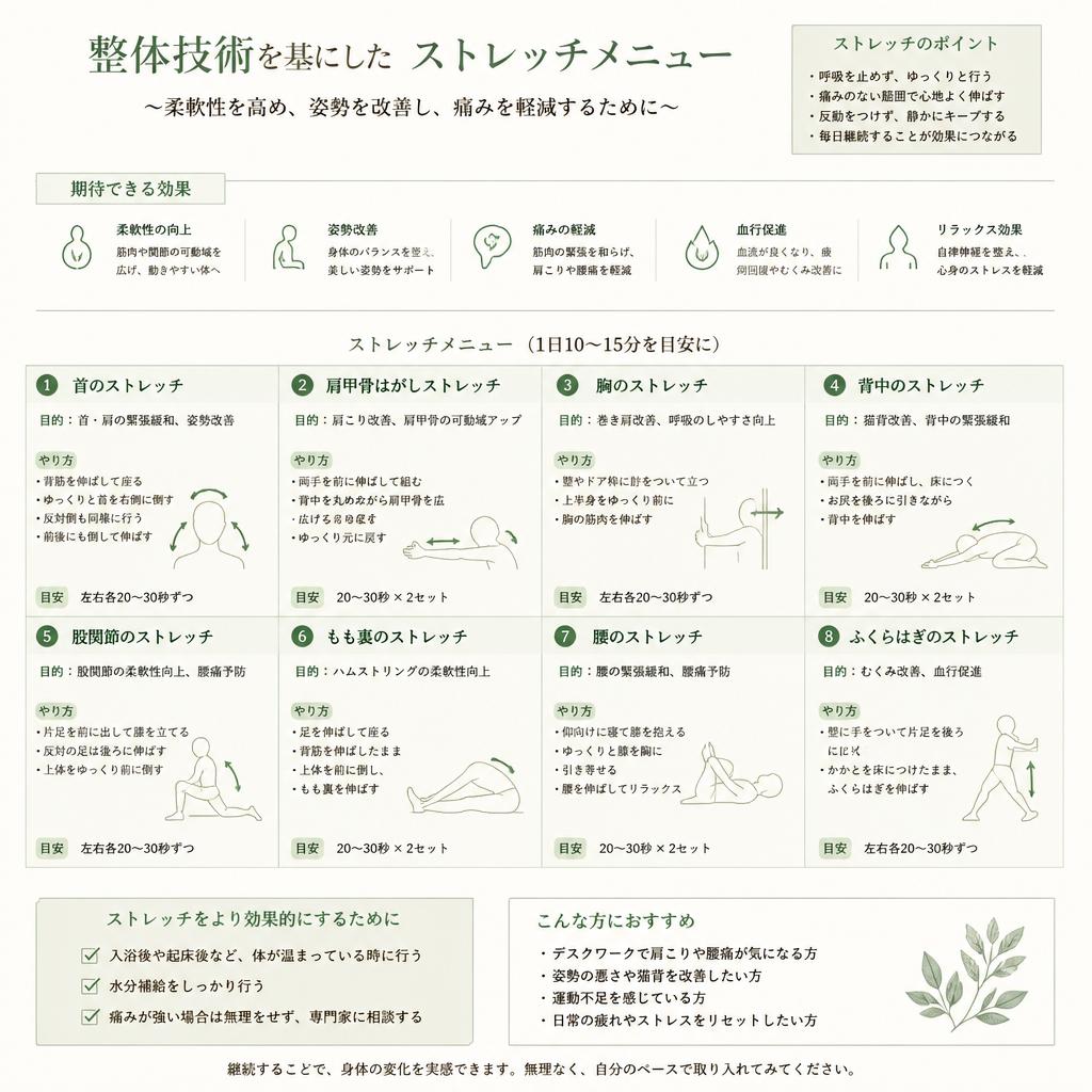 整体技術を活用した姿勢改善ストレッチ