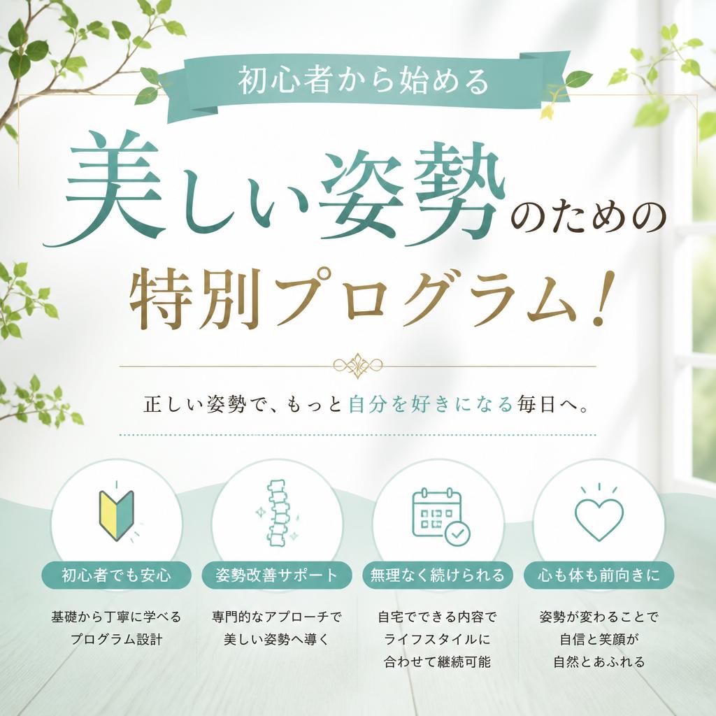 初心者から始める美しい姿勢のための特別プログラム！