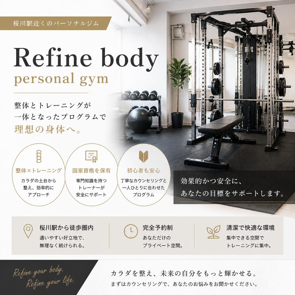桜川のおすすめパーソナルジム「Refine body」